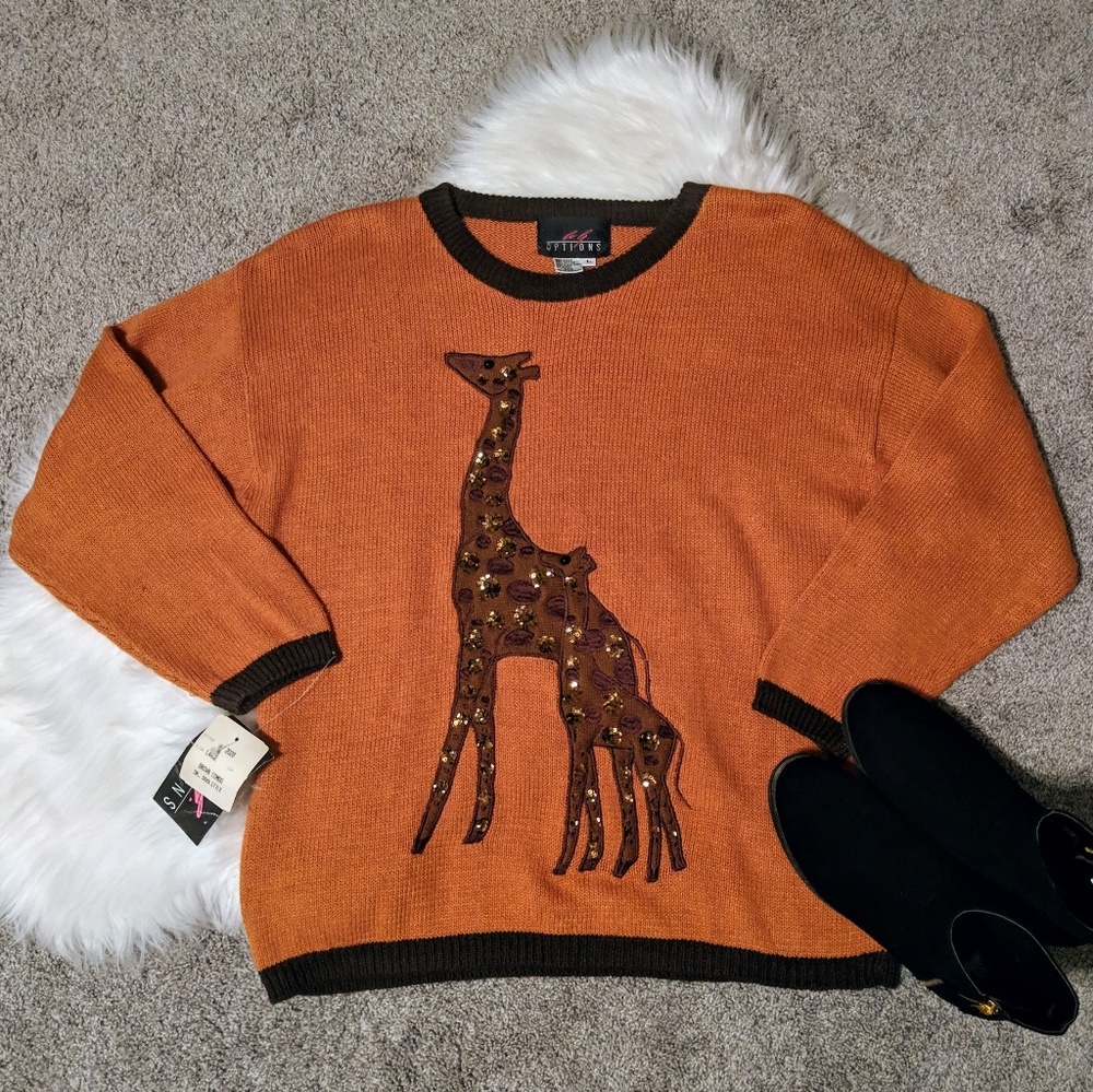 Vintage | rust orange giraffe graphic sweater